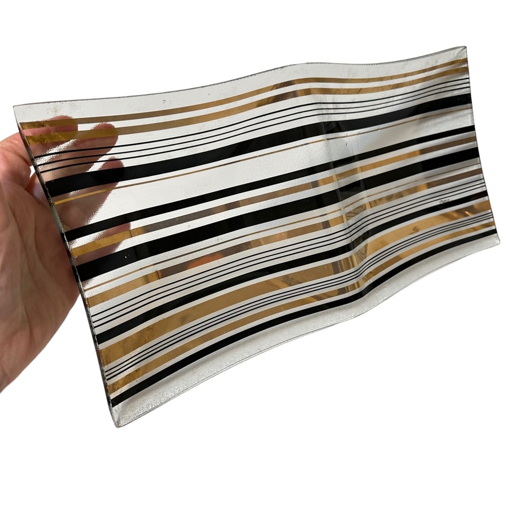 Vintage Cera Art Glass Wavy Striped Tray